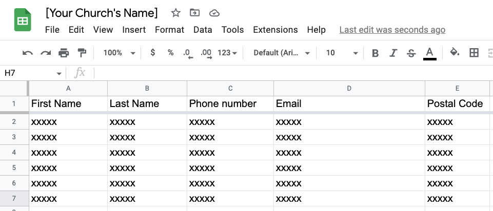 Example of Google Sheet